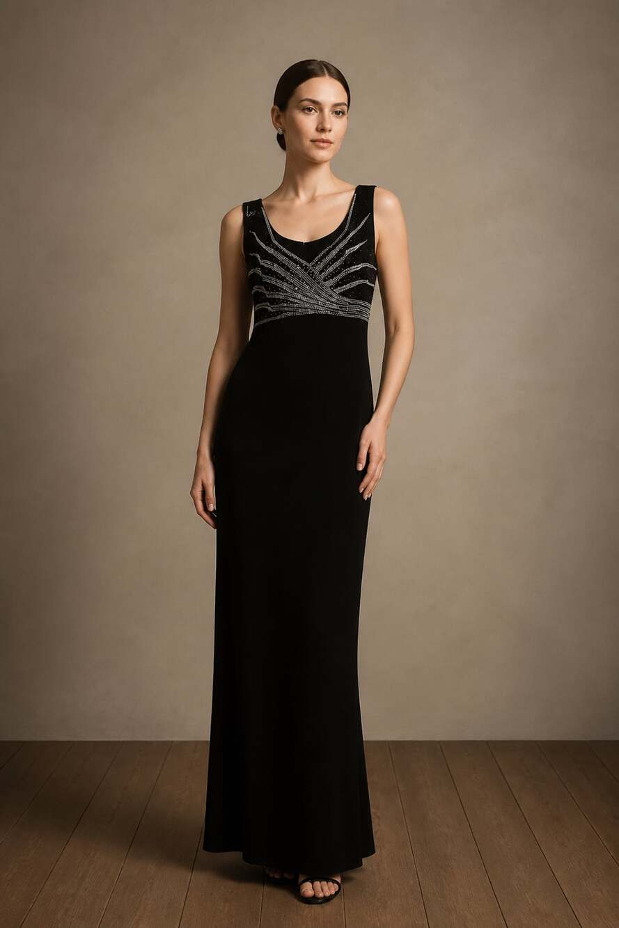 Daymor Couture Evening Gown Black Embellished Maxi Dress